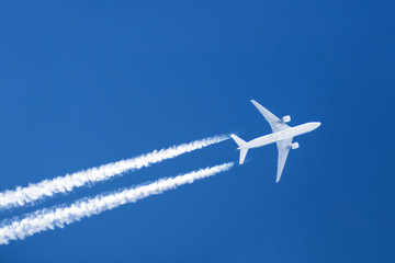 Airplane big two engines aviation airport contrail clouds