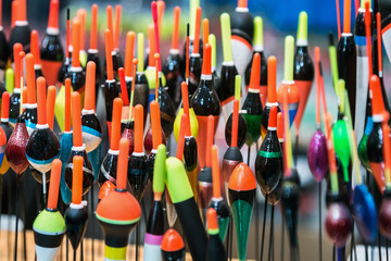 different in color and size fishing floats. Fishing accessories and tackle © OlegDoroshin