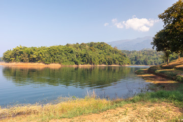 wooden View point and sitting chair at Pom Pee Khao Leaem National Park, Kanchanaburi , Thailand