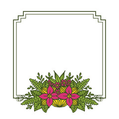 Vector illustration invitation card with leaf floral frame blooms hand drawn
