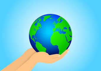 Planet earth in the hands. World. Globe. Hands hold a round earth.