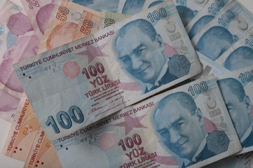 Fototapeta na wymiar Turkish Lira banknotes 