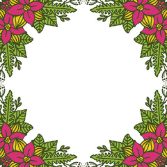 Fototapeta na wymiar Vector illustration colorful floral frame with white backdrop hand drawn