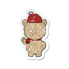 retro distressed sticker of a cartoon bear in hat