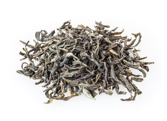Heap of green tea isolated on white background