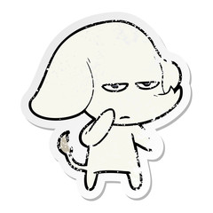 distressed sticker of a annoyed cartoon elephant