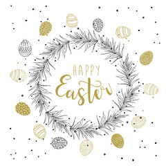 Hand drawn frame of Easter eggs with doodle ornament