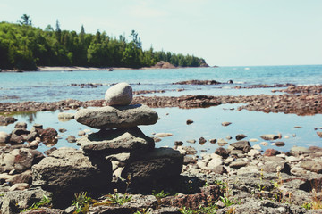 Stack of rocks on the coast of Lake Superior