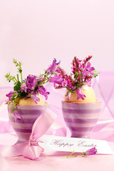 Egg cups with flower for Easter decorations