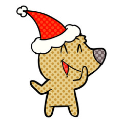 laughing bear comic book style illustration of a wearing santa hat
