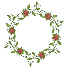 Vector illustration greeting card with green leaf wreath frame hand drawn