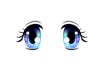 Bright Eyes, Blue Beautiful Eyes with Light Reflections Manga Japanese Style Vector Illustration
