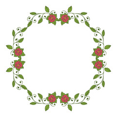 Vector illustration greeting card with green leaf wreath frame hand drawn