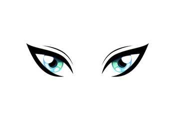 Bright Beautiful Cat Eyes with Light Reflections Manga Japanese Style Vector Illustration
