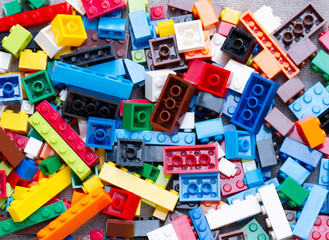 Pile of colorful plastic building blocks