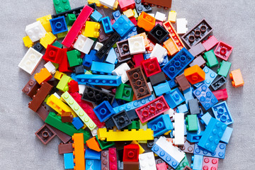 Pile of colorful plastic building blocks