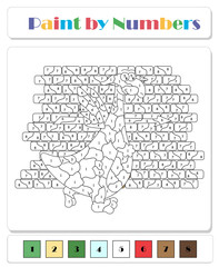 Green dragon going along the wall. Color by number educational game for kids