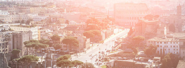 Rome aerial view cityscape, central city street