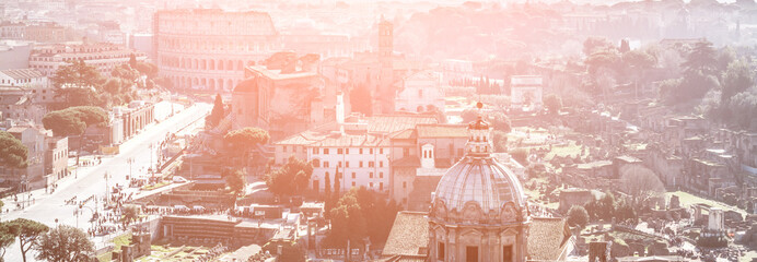 Rome aerial view cityscape, central city street