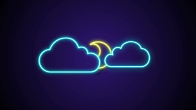 motion graphic moon show behind neon cloud wether icon animation