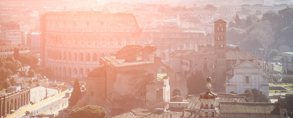 Rome aerial view, cityscape Colosseo landmarks