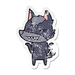distressed sticker of a angry wolf cartoon