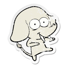 distressed sticker of a happy cartoon elephant