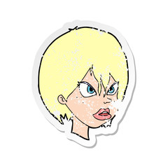 retro distressed sticker of a cartoon annoyed woman