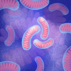 Three mitochondria on blue background - obrazy, fototapety, plakaty