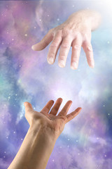 Dear God I need your help please -  hand reaching up towards hand reaching down depicting hand of...