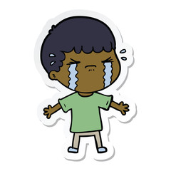 sticker of a cartoon man crying