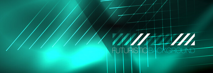 Neon glowing techno lines, hi-tech futuristic abstract background template with lines