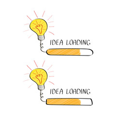 Big idea with loading bar in doodle style isolated on white background. Creative thinking process.