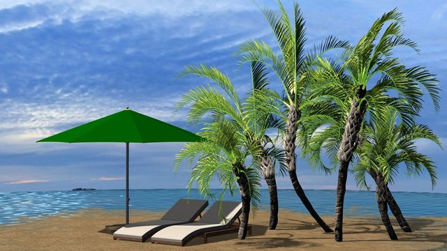 Luxury vacation and holiday destination concept as beautiful island summer landscape with palm trees and deck chairs