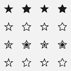 Set of stars black and white vector icon.