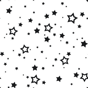 Vector Seamless Pattern With Black Stars On A White Background.