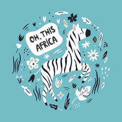 Cute hand drawn zebra character with decoration