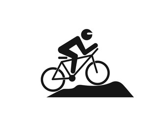 Fototapeta premium Mountain bike cyclist vector web icon isolated on white background, EPS 10, top view