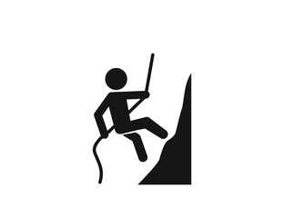Rock climber. Man climbing on a limestone wall. Mountain climbing web icon isolated in flat style on white background.