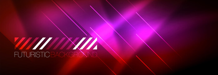 Neon glowing techno lines, hi-tech futuristic abstract background template with lines