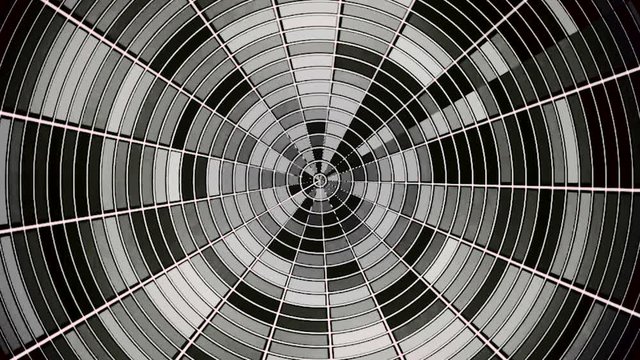Abstract black and white circle devided into sectors rotating and shimmer endlessly. Glittering monochrome circle with blinking lines spinning, seamless loop.