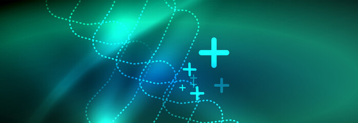 Fototapeta premium Neon glowing techno lines, hi-tech futuristic abstract background template with square shapes