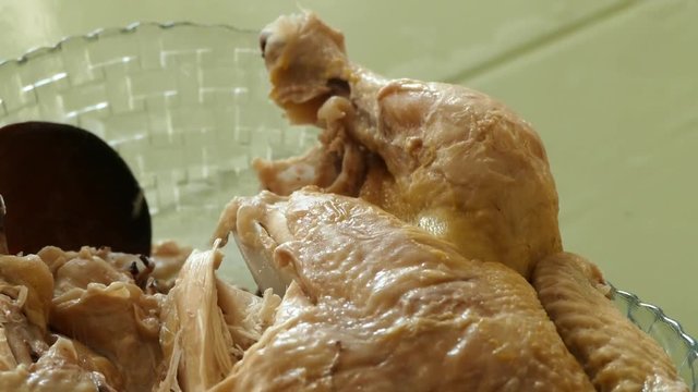 whole chicken was boiled in water,