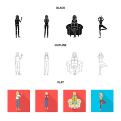 Isolated object of posture and mood sign. Set of posture and female stock symbol for web.