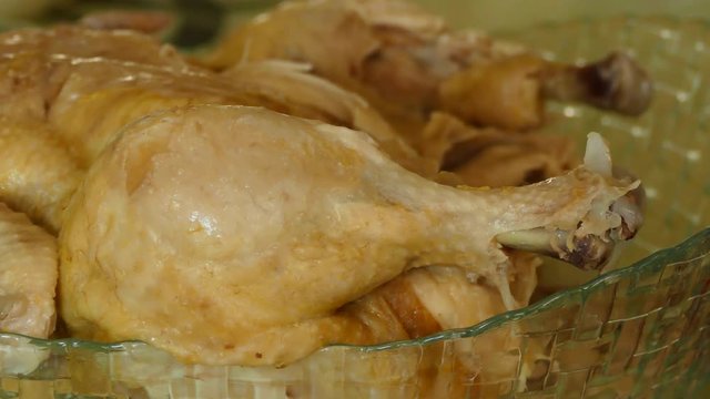 baked chicken leg close-up,