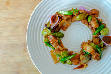 Stir fried Sataw pork belly and shrimp paste