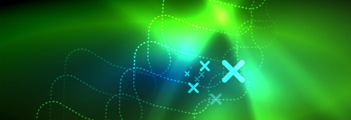 Neon glowing techno lines, hi-tech futuristic abstract background template with square shapes