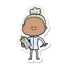 sticker of a cartoon happy old woman