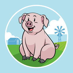 pig in farm with cartoon style