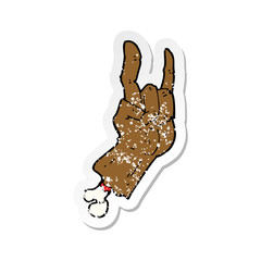 retro distressed sticker of a cartoon hand making rock symbol